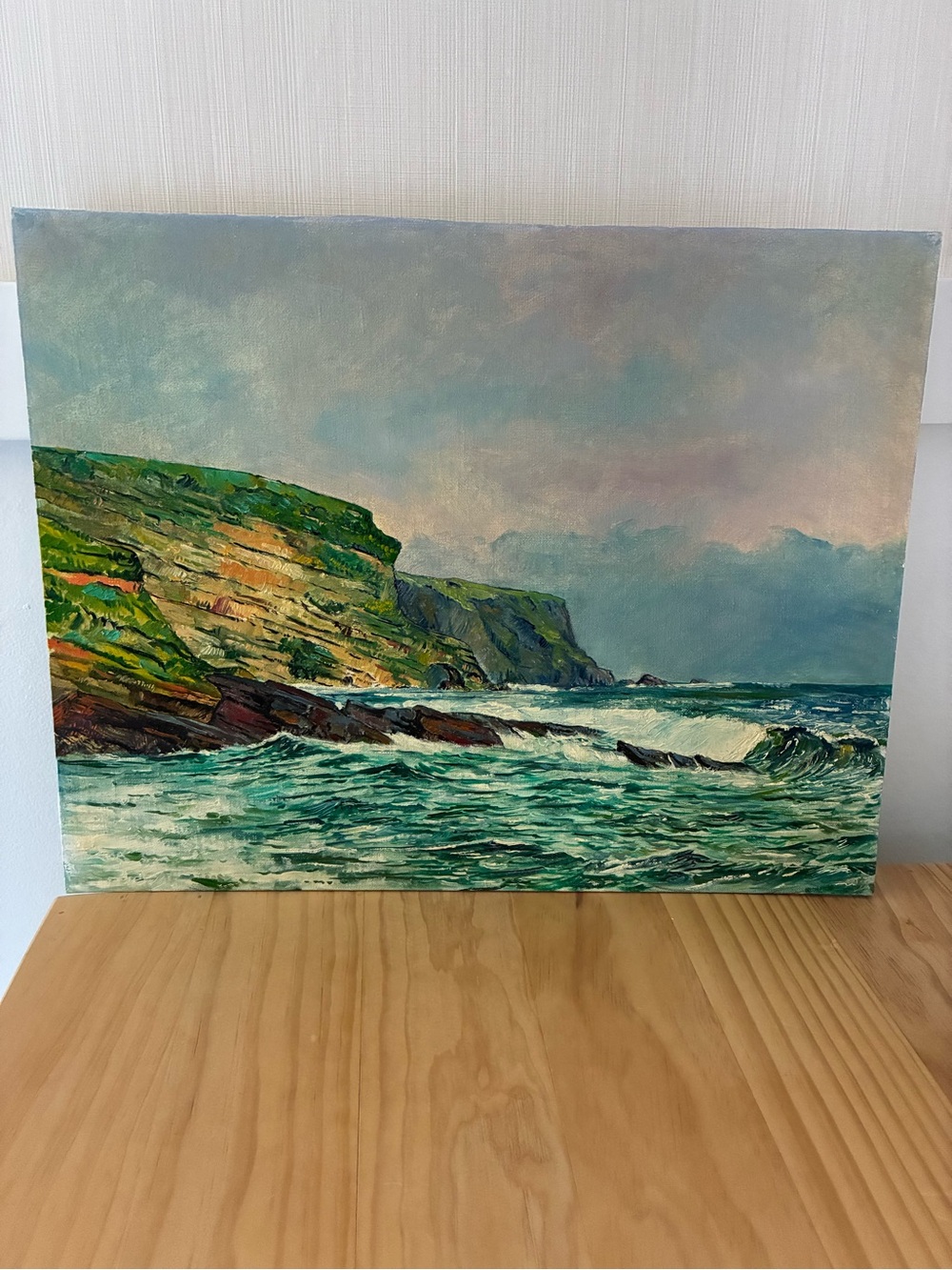 Coastal Cliff Seascape Wall Art Original Painting On Canvas- 14 x 18”